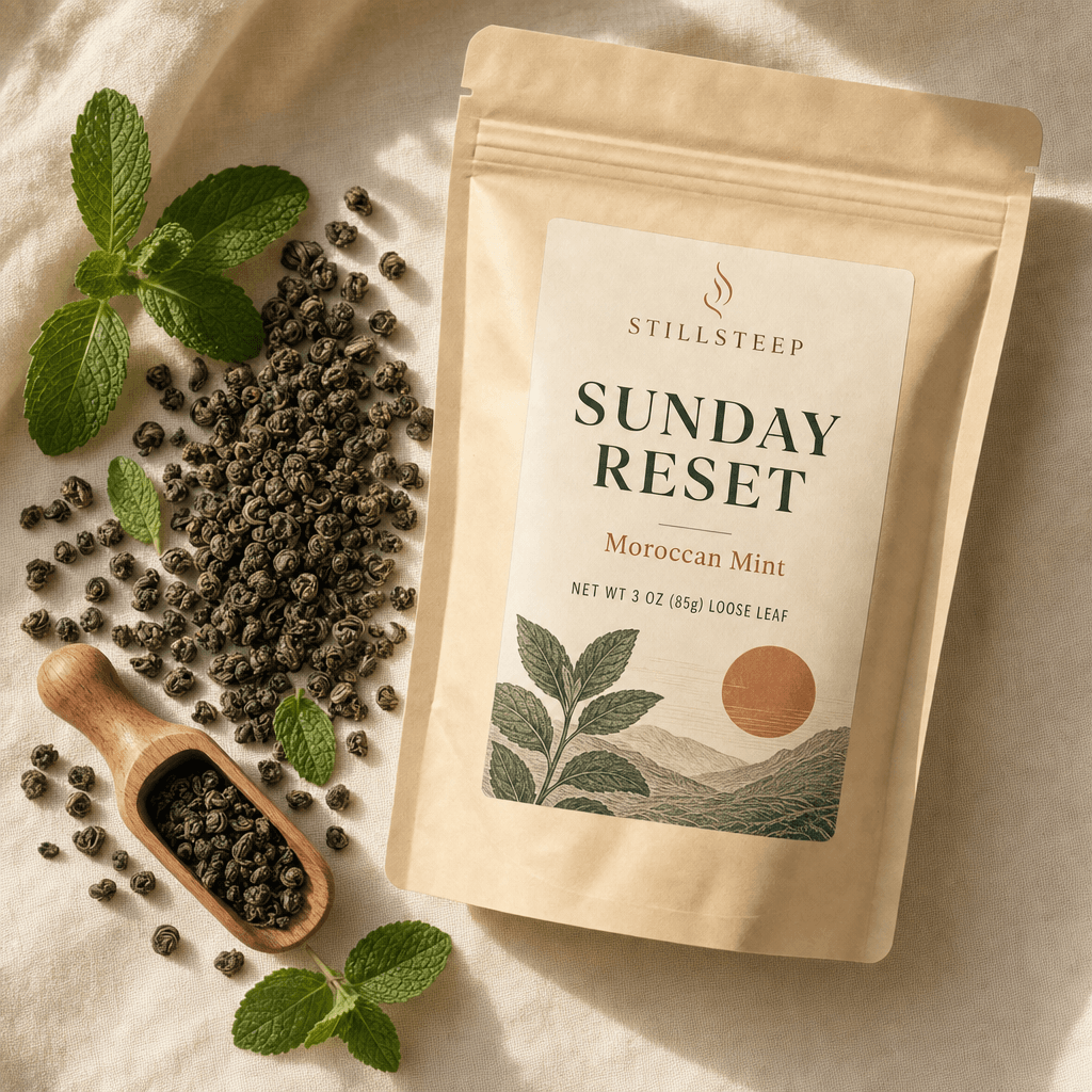 Sunday Reset — Moroccan mint green tea, loose-leaf tea pouch